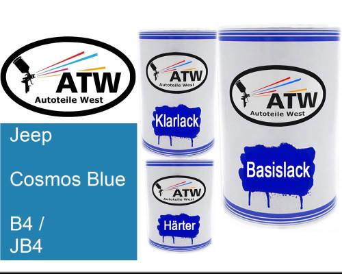 Jeep, Cosmos Blue, B4 / JB4: 500ml Lackdose + 500ml Klarlack + 250ml Härter - Set, von ATW Autoteile West.